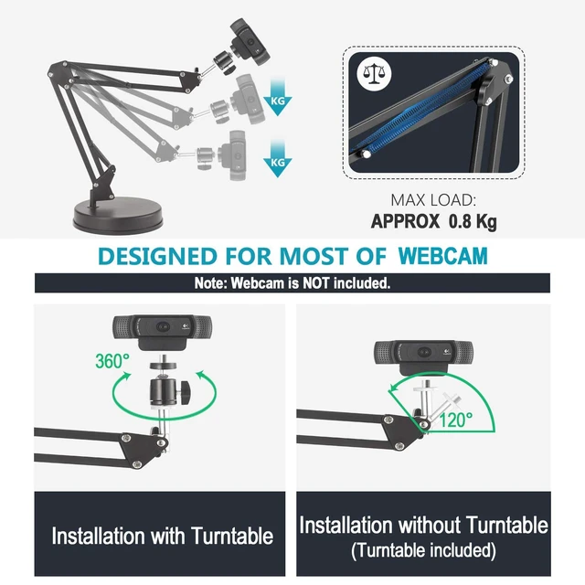 Alt view image 3 of 5 - OXENDURE Webcam Stand,Camera Mount 22 Inch Suspension Boom Scissor Arm Stand,for Webcam C925e C922x C922 C930e C930 C920 C615,Hero 8/7/6/5,Ultra/Pro/Pro 2/Pro 3/Brio 4K,DSLR Camera