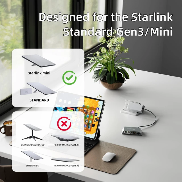 Alt view image 2 of 5 - Starlink Ethernet Adapter Gen 3/Mini with Cat 5e Gen3 Rj45 Cable Starlink Gen 3 Ethernet Adapter 1 to 4 Devices Networked Simultaneously for Cat 5/5e/6/7/8 Cable Fast & Stable Connection