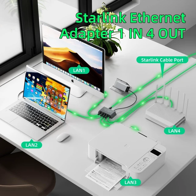 Alt view image 4 of 5 - Starlink Ethernet Adapter Gen 3/Mini with Cat 5e Gen3 Rj45 Cable Starlink Gen 3 Ethernet Adapter 1 to 4 Devices Networked Simultaneously for Cat 5/5e/6/7/8 Cable Fast & Stable Connection