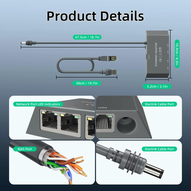 Alt view image 5 of 5 - Starlink Ethernet Adapter Gen 3/Mini with Cat 5e Gen3 Rj45 Cable Starlink Gen 3 Ethernet Adapter 1 to 4 Devices Networked Simultaneously for Cat 5/5e/6/7/8 Cable Fast & Stable Connection