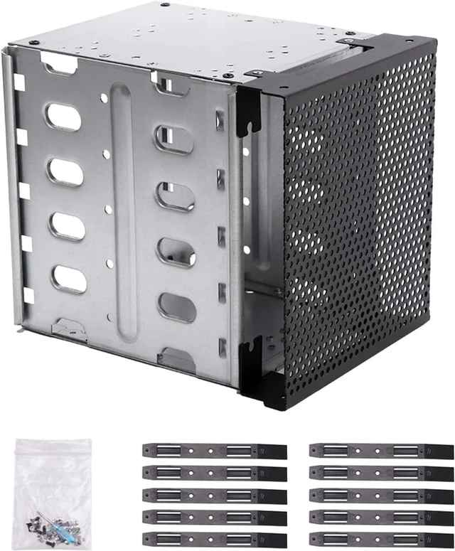 Main image of Stainless Steel Hard Drive Cage, 5.25" to 5X3.5 Rack SAS for Computer, Hard Driver Tray with Fan Space, Hard Drive Cage Adapter Rack Bracket