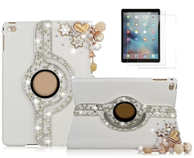 Main image of STENES Bling Case Compatible with iPad Pro 12.9 (2022) - Stylish - 3D Handmade Crystal Heart Pendant Flowers Floral 360 Degree Rotating Stand Case with Smart Cover Auto Sleep/Wake - Gold