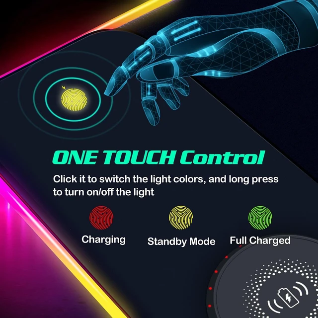 Alt view image 5 of 5 - RGB LED Mouse Pad with 15W Wireless Charger Gaming Mouse Pad with 10 Light Modes, Extra Large Mousepad Non-Slip Rubber Base Computer Keyboard Mat for Men