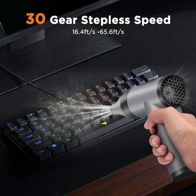 Alt view image 2 of 5 - Compressed Air Duster, 30 Gear Stepless Speed, 70000 RPM Super Power Dust Blower, Max 300min Work, Rechargeable Cordless Clean Device for Computer, Keyboard, Car, Outdoor, House, Fan