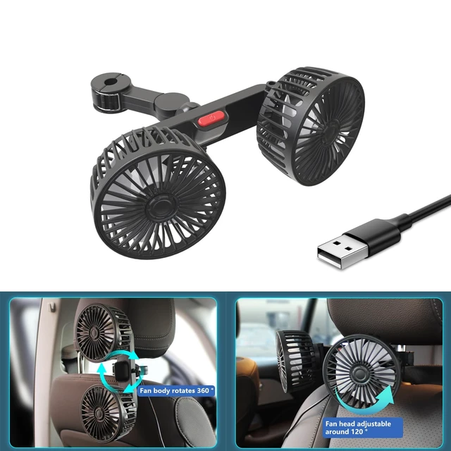 Alt view image 5 of 5 - Sufcnire Fan for Car Back Seat, 2025 New Dual Head Car Fans that Blow Cold Air, USB Fans for Backseat, Adjustable Clip Vehicles Rear Seat Air Fan for Sedan SUV RV, Cars Cooling for Backseat