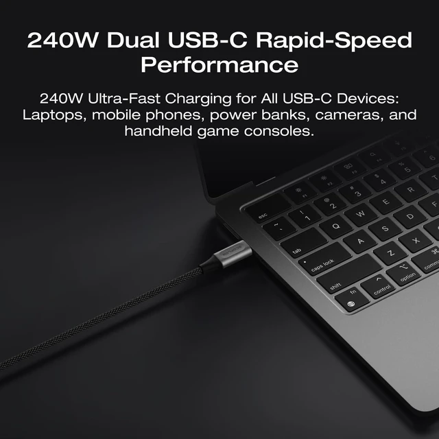 Alt view image 2 of 5 - EF ECOFLOW Rapid Pro USB-C to USB-C Cable (240W, Nylon), 240W Dual USB-C Charging, 6 ft.Type C Charger