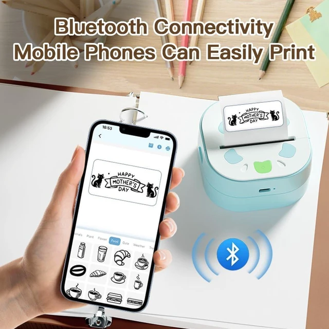 Alt view image 3 of 5 - Sticker Maker, PrintPods Mini Sticker Printer, Sticker Maker for Kids, Portable Thermal Bluetooth Small Photo Printer with 3 Rolls Paper, Impresora Portatil for Notes, Journal, DIY, Kids Gift