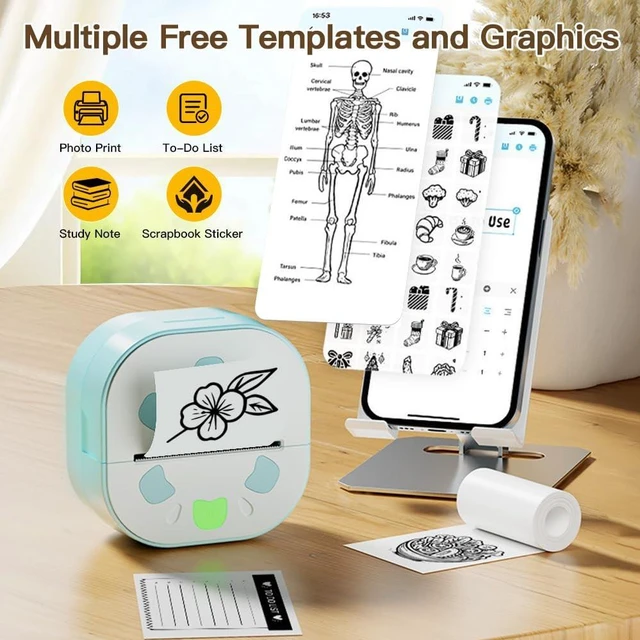 Alt view image 4 of 5 - Sticker Maker, PrintPods Mini Sticker Printer, Sticker Maker for Kids, Portable Thermal Bluetooth Small Photo Printer with 3 Rolls Paper, Impresora Portatil for Notes, Journal, DIY, Kids Gift