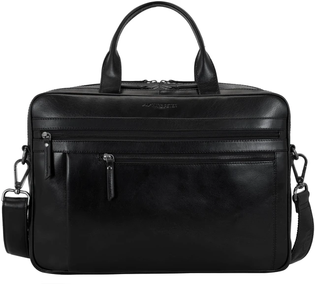 Main image of Marc Peter Black Laptop Bag Los Angeles I Leather Shoulder bag for 15.6 inch Laptop I Briefcase for men and women