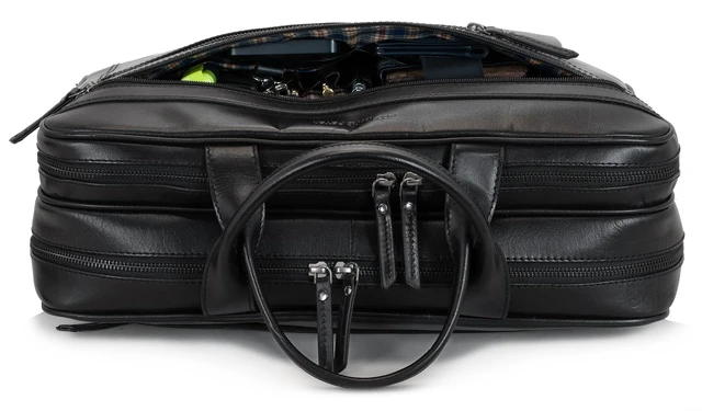 Alt view image 3 of 5 - Marc Peter Black Laptop Bag Los Angeles I Leather Shoulder bag for 15.6 inch Laptop I Briefcase for men and women