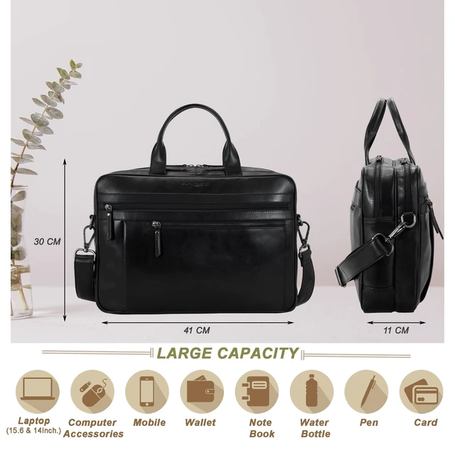 Alt view image 2 of 5 - Marc Peter Black Laptop Bag Los Angeles I Leather Shoulder bag for 15.6 inch Laptop I Briefcase for men and women