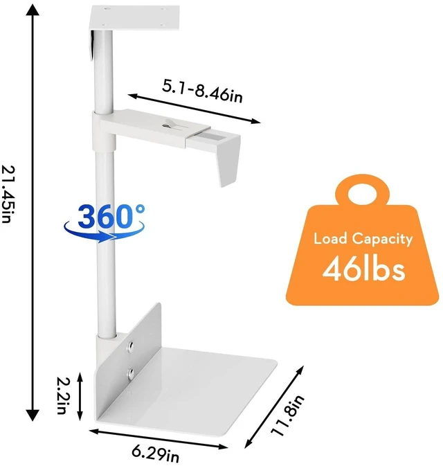 Alt view image 2 of 5 - Under Desk and Wall Computer Mount, CPU Tower Holder Under Desk Mount Height & Width Adjustable, Computer Case Stand Holder Holds 46 lbs, 360 Swivel PC Mount, Under Desk CPU Holder Mount, White