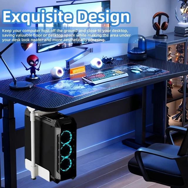 Alt view image 3 of 5 - Under Desk and Wall Computer Mount, CPU Tower Holder Under Desk Mount Height & Width Adjustable, Computer Case Stand Holder Holds 46 lbs, 360 Swivel PC Mount, Under Desk CPU Holder Mount, White