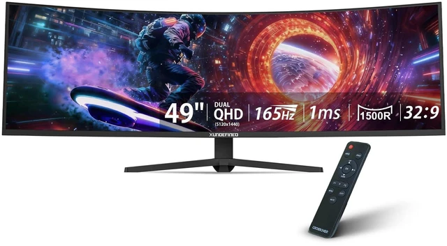 Main image of 49 inch Curved Monitor with Remote, 165Hz WDQHD(5120 x 1440p) 5K Ultrawide Gaming Monitor R1500, HDR400, 3000:1 Contrast, sRGB 100%, USB-C, FreeSync, PIP/PBP, Built-in Speaker, HDMI 2.1 & DP 1.4