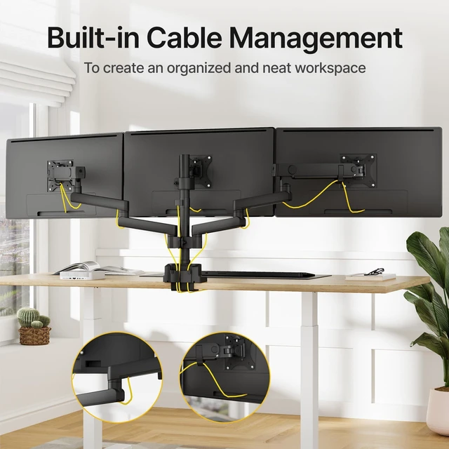 Alt view image 5 of 5 - monTEK Triple Monitor Mount for 13"-27" Screens, Max 19.8 lbs Each Arm