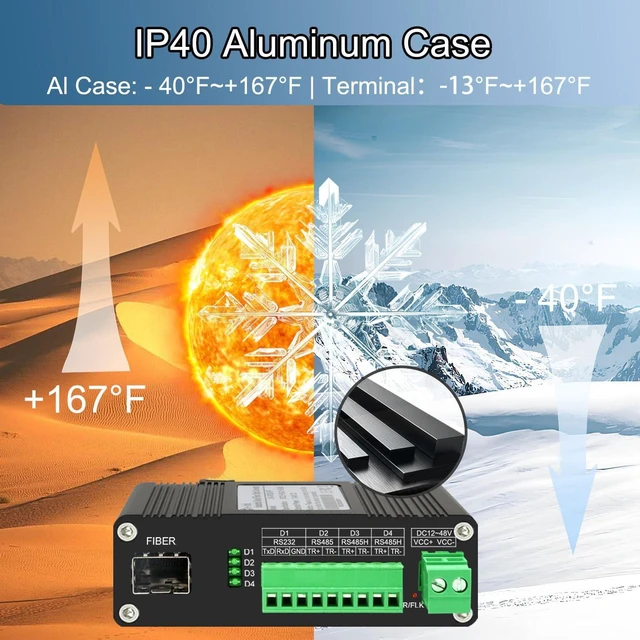 Alt view image 4 of 5 - Lcantve Industrial Serial to Fiber Converter RS232 RS485 RS422 Optic Modem, Bidirectional SFP Slot Serial Over Fiber Converter, Up to 80KM, DC12~48V Power Input, -25C ~ 75C Operating Temperature