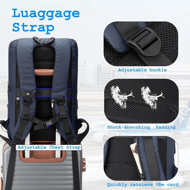 Alt view image 5 of 5 - Tzowla Business Commute Laptop Backpack Fit 17.3 Inch Laptop,Slim & Expandable Waterproof Work Backpacks with Luggage Strap,Travel Lightweight Bag Gift for Men Women(Blue)