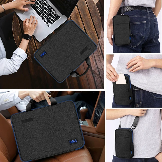Alt view image 2 of 5 - Laptop Case 15.6 Inch Briefcase Military-Grade Protection with Detachable Belt Bag, Compatible All Model of 15-16 Inch MacBook Pro and Most Popular 15.6 Inch Notebooks Chromebooks (Black Blue)