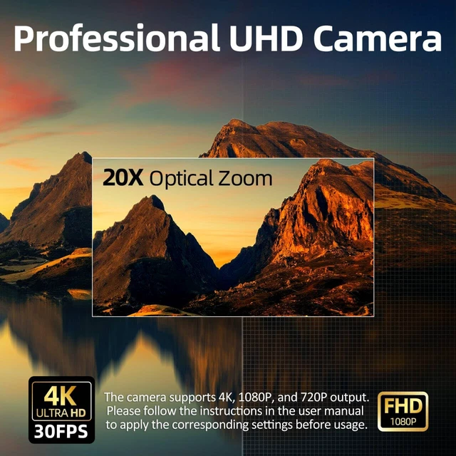 Alt view image 4 of 5 - Vunvooker 4K Conference Room Camera,PTZ Camera 20X Optical Zoom with IP/USB3.0/HDMI/RS232/RS485 for IP Live Streaming Video Conference and Church Education