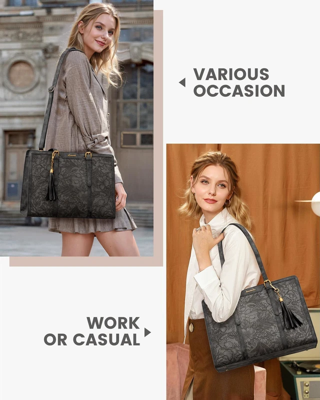 Alt view image 2 of 5 - LOVEVOOK Laptop Bag for Women Vintage Leather Work Tote 15.6 inch Large Capacity Computer bag with Clutch Purse for Office, Travel, School, Casual