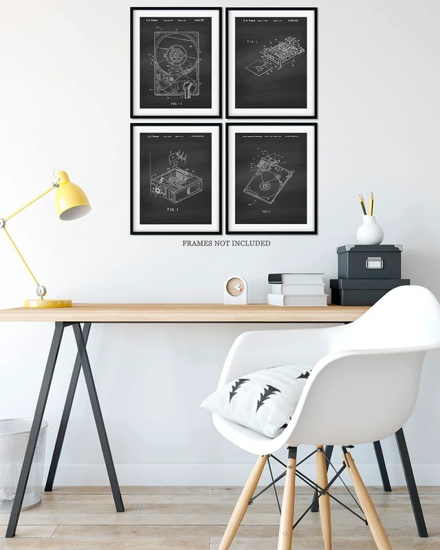Alt view image 4 of 5 - Govivo Computer Hard Drive Patents - Set of 4 Wall Art Decor for Home Office School College Teacher Student Tech Support Department Man Cave Geek