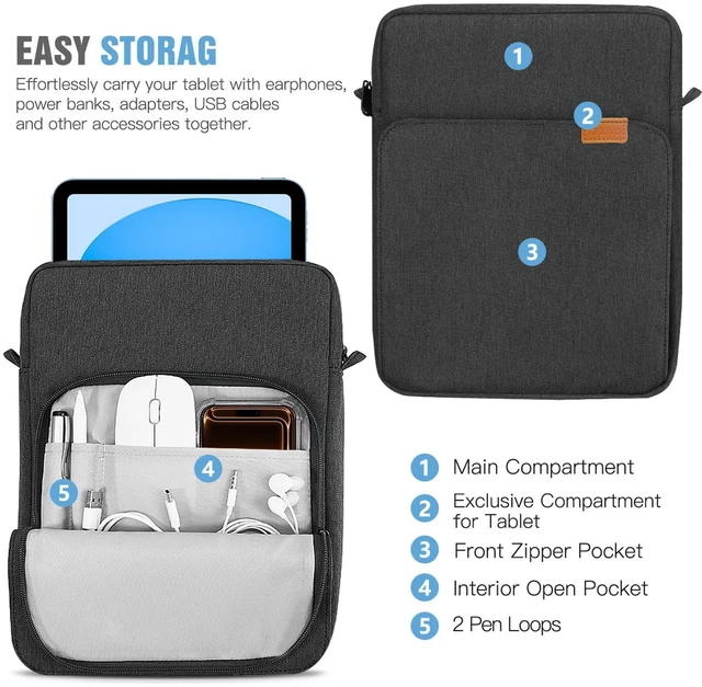 Alt view image 3 of 5 - TiMOVO 9-11" Tablet Sleeve Bag Carrying Case with Strap, Black & Grey