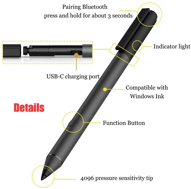 Alt view image 3 of 5 - Tilt Pen for HP Tilt Pen SPEN-HP-03(2MY21AA),Support Presentation Mode,Compatible with HP Spectre X360 Envy X360 Pavilion X360 Laptop for Window 10(Dark Ash Silver)