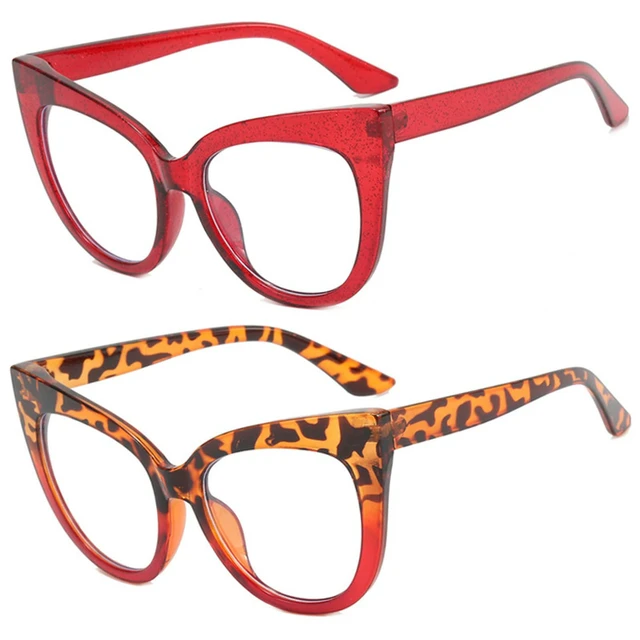 Alt view image 2 of 5 - mincl Cat Eye Reading Glasses for Women,Retro Red Frame 2pack Computer Readers, Oversized Blue light Blocking Eyeglasses, (2pcs-red&leopard, 2.0, multiplier_x)