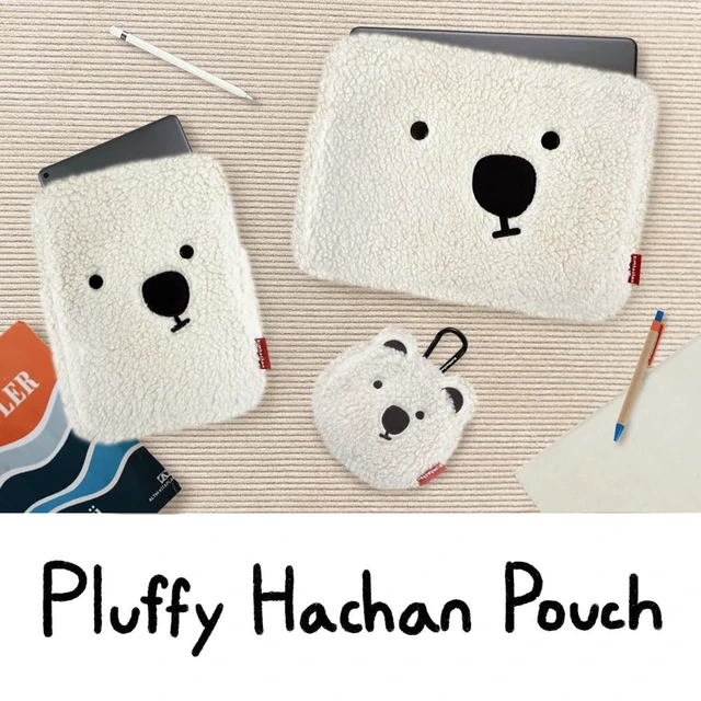 Alt view image 4 of 5 - Kimhachan Pluffy Ha-Chan Tablet Pouch 11 inch - Tablet Sleeve Kindle Pouch Bag Case 9 10 inch E-Readers Embroidered Cute Character Puffy Korean Goods for Women (Ivory)