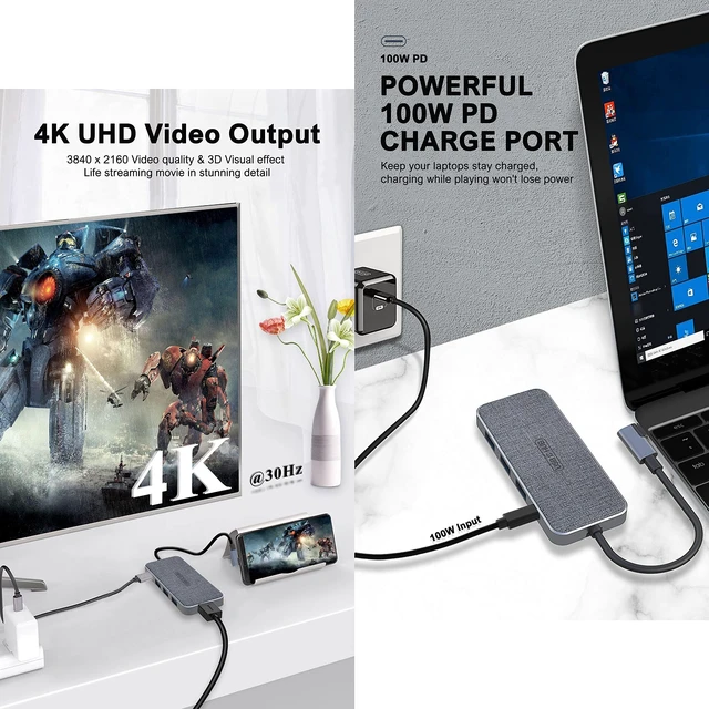 Alt view image 5 of 5 - USB C Hub, ZSIMC 7-in-1 Docking Station Multiport Adapter with 4K HDMI, 100W Power Delivery, 3 USB 3.0 Ports, SD/TF Card Reader for MacBook Pro/Air, iPad Pro/Mini 6, Surface and More Type C Laptops
