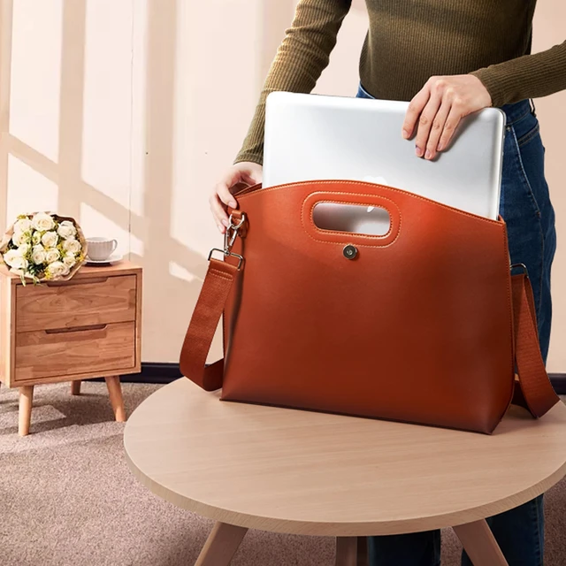 Alt view image 3 of 5 - KALIDI Messenger Bag 15 Inch Slim Laptop Vegan Leather Briefcase