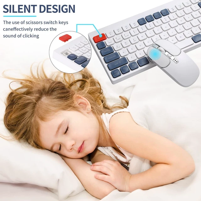 Alt view image 4 of 5 - Bluetooth Wireless Keyboard and Mouse Combo Tri-Mode (BT5.1+BT5.1+2.4GHz) Type-C Rechargeable Cordless Keyboard Mouse, Ultra-Thin Full-Size Keyboard and Mouse for Laptop/Mac/iPad/Chromebook Gre