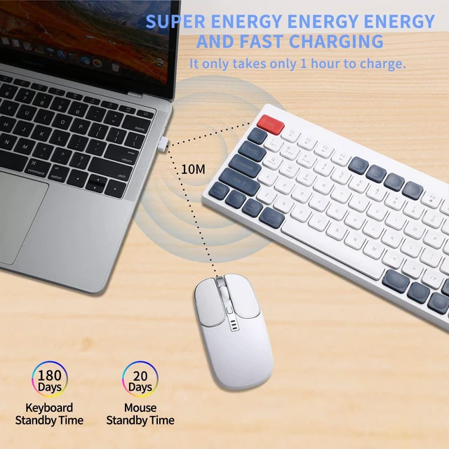 Alt view image 5 of 5 - Bluetooth Wireless Keyboard and Mouse Combo Tri-Mode (BT5.1+BT5.1+2.4GHz) Type-C Rechargeable Cordless Keyboard Mouse, Ultra-Thin Full-Size Keyboard and Mouse for Laptop/Mac/iPad/Chromebook Gre