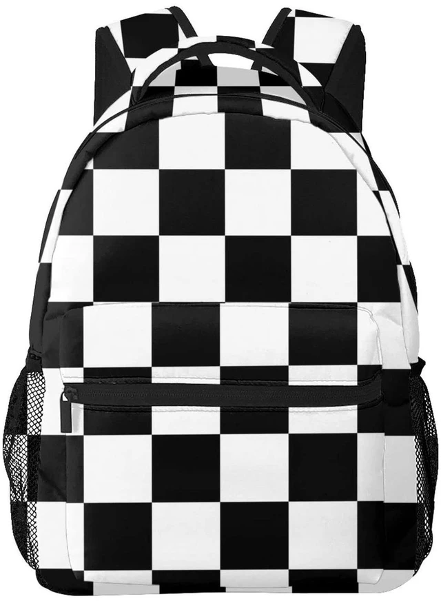 Main image of Gesey-R4T Black White Race Checkered Flag Pattern Casual School Backpack Bag, Laptop Hiking Travel Shoulder Daypack College Bookbag for Men Woman Girls Boys Teens