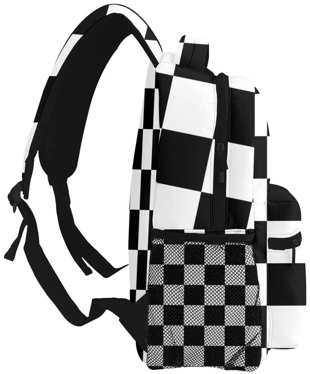 Alt view image 3 of 5 - Gesey-R4T Black White Race Checkered Flag Pattern Casual School Backpack Bag, Laptop Hiking Travel Shoulder Daypack College Bookbag for Men Woman Girls Boys Teens
