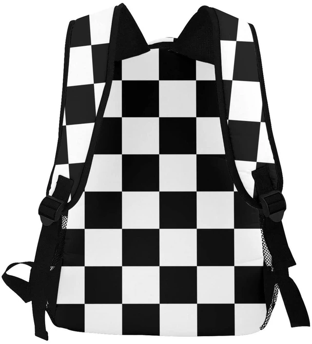 Alt view image 4 of 5 - Gesey-R4T Black White Race Checkered Flag Pattern Casual School Backpack Bag, Laptop Hiking Travel Shoulder Daypack College Bookbag for Men Woman Girls Boys Teens