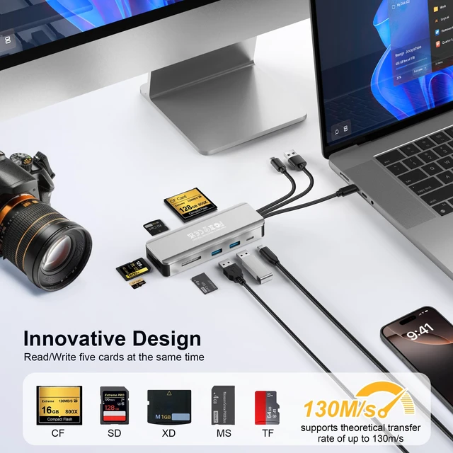 Alt view image 3 of 5 - 8in1 Multi SD Card Reader Adapter Aluminum with Card Storage Carrying Box SD/TF/CF/MS/XD/Cfast/Memory Stick Pro Duo USB3.0 C&A Port for Phone/Pad/PC/Laptop,No Application Required Plug and Play