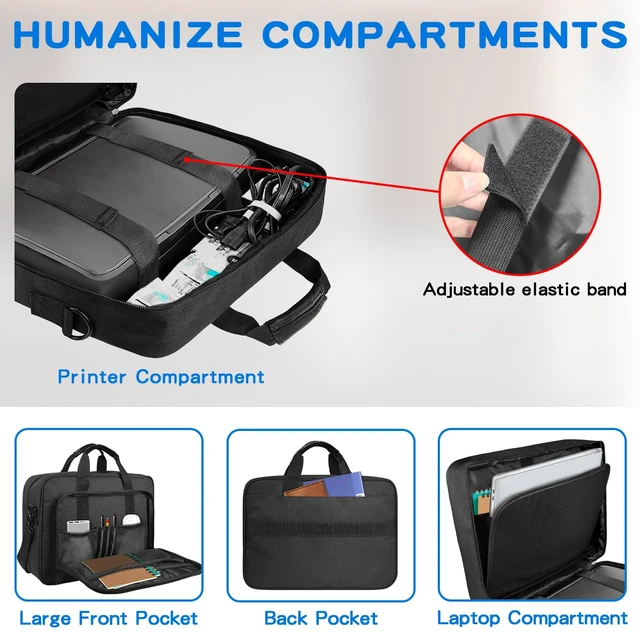 Alt view image 5 of 5 - HarvMax Portable Mobile Printer Storage Bag, Laptop Briefcase, Premium Laptop Case, Holds Up to 17.3-inch Laptop for Travel, Business, Men, Women