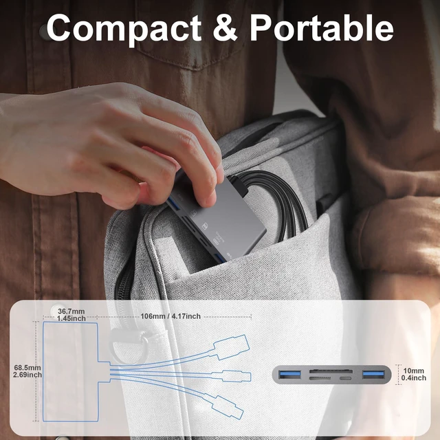 Alt view image 5 of 5 - 5-in-1 SD Card Reader,High-Speed USB 3.0 Adapter for Phone/Pad USB C/A Devices with TF&SD Card Slots, Supports SD/TF/SDHC/SDXC/MMC