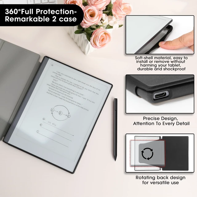 Alt view image 2 of 5 - Ex-Writing Case for Remarkable 2 Tablet 10.3", Full Protection Design, Exceptionally Textured Premium UP Leather, Book Folio Design, Lightweight and Minimalistic.(Black)