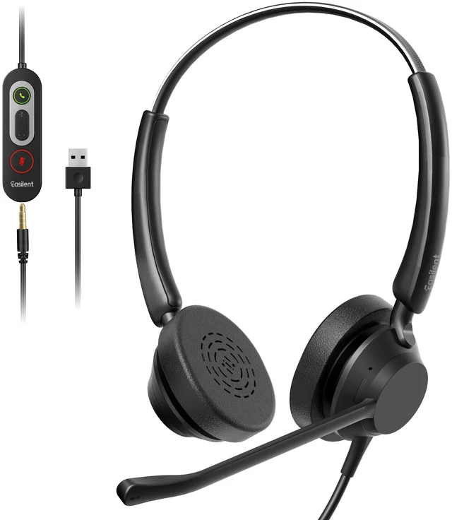 Main image of Easilent Wired Work Headset with Mic for PC, USB Headset with Noise Canceling Mic & in-line Control for Meetings, Computer Headset for Work, Office, WFH, Teams, Zoom, 3.5mm/USB-A