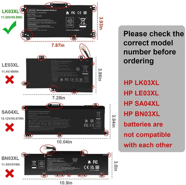 Alt view image 2 of 5 - LK03XL Battery for HP Envy X360 Convertible 17m-ae0xx 17-bw 17m-ae111dx 15m-bp1xx 15m-cn0xxx 15-cn0xxx 15m-cp0xxx 15m-cn0012dx 15m-cn0011dx 15m-bq021dx 15m-bp112dx 916368-421 l09281-855 916814-855