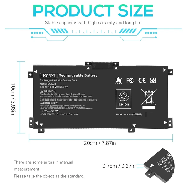 Alt view image 3 of 5 - LK03XL Battery for HP Envy X360 Convertible 17m-ae0xx 17-bw 17m-ae111dx 15m-bp1xx 15m-cn0xxx 15-cn0xxx 15m-cp0xxx 15m-cn0012dx 15m-cn0011dx 15m-bq021dx 15m-bp112dx 916368-421 l09281-855 916814-855