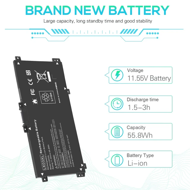 Alt view image 4 of 5 - LK03XL Battery for HP Envy X360 Convertible 17m-ae0xx 17-bw 17m-ae111dx 15m-bp1xx 15m-cn0xxx 15-cn0xxx 15m-cp0xxx 15m-cn0012dx 15m-cn0011dx 15m-bq021dx 15m-bp112dx 916368-421 l09281-855 916814-855