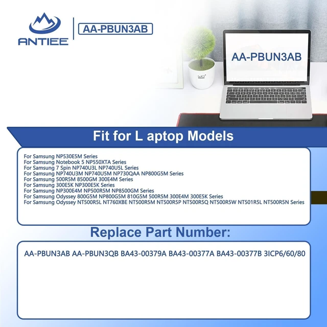 Alt view image 3 of 5 - AA-PBUN3AB AA-PBUN3QB 43Wh Tablet Battery for Samsung Notebook 5 NP300E5K