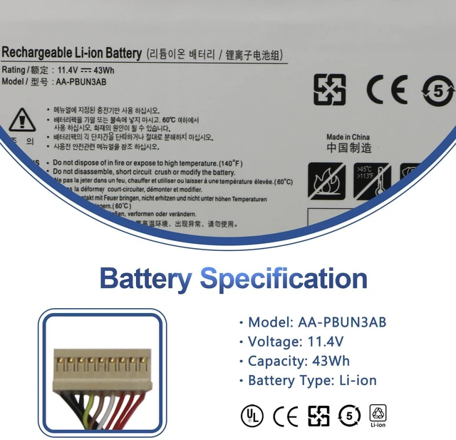 Alt view image 2 of 5 - AA-PBUN3AB AA-PBUN3QB 43Wh Tablet Battery for Samsung Notebook 5 NP300E5K