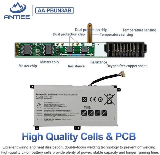Alt view image 4 of 5 - AA-PBUN3AB AA-PBUN3QB 43Wh Tablet Battery for Samsung Notebook 5 NP300E5K