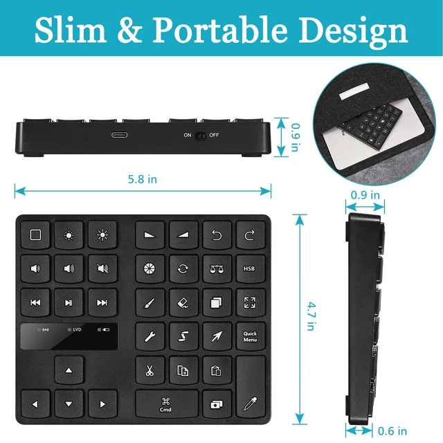 Alt view image 2 of 5 - BT5.0 Drawing Keyboard for, 35 Keys One Handed Keyboard for Drawing Tablet Drawing Shortcut, for Buetooth Keypad for iOS for OS X, USB C Charging