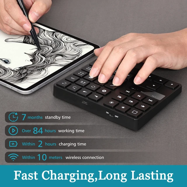 Alt view image 3 of 5 - BT5.0 Drawing Keyboard for, 35 Keys One Handed Keyboard for Drawing Tablet Drawing Shortcut, for Buetooth Keypad for iOS for OS X, USB C Charging