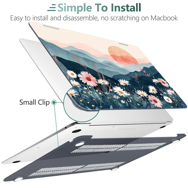 Alt view image 4 of 5 - DONGKE Compatible with MacBook Air 13 inch Case 2021 2020 2019 2018 Release A2337 M1 A2179 A1932 with Retina Display & Touch ID, Plastic Hard Shell & Keyboard Cover - Sun & Daisie